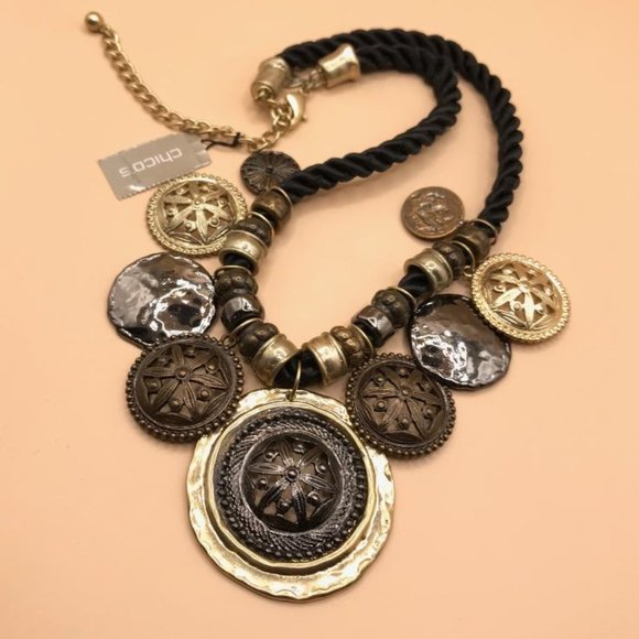 Chico's Black & Antique Gold-Tone Dangles Necklace - Picture 4 of 8